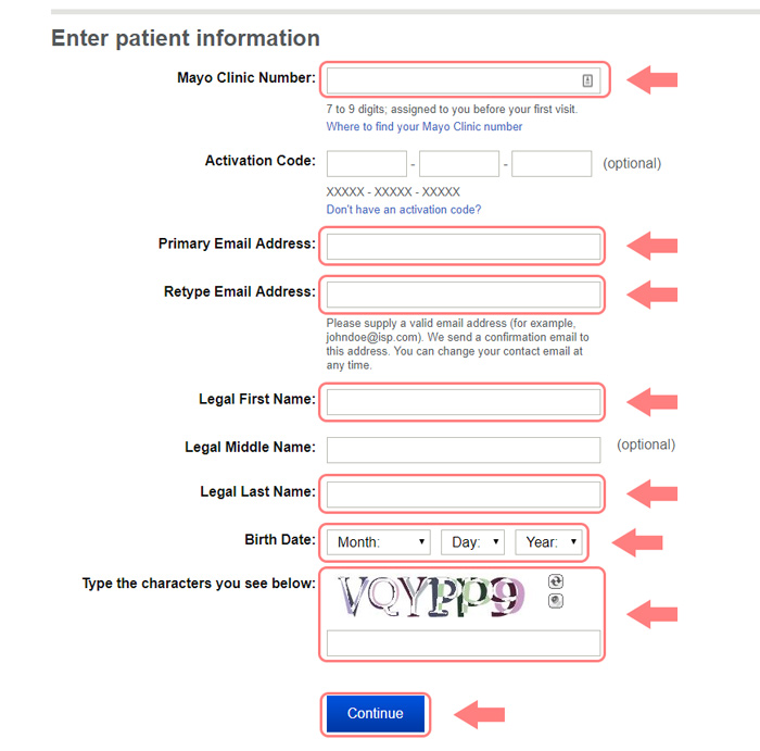 mayo clinic signup page