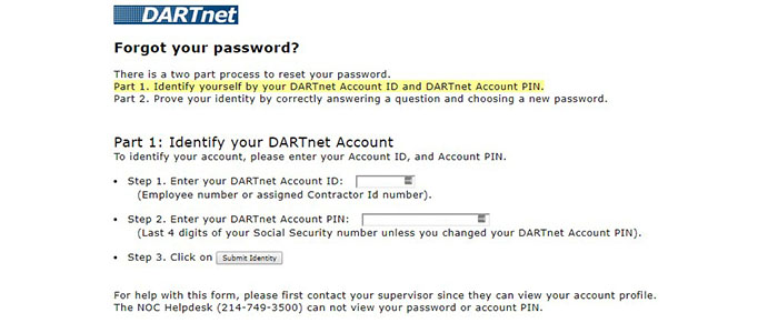 DARTnet Reset Password